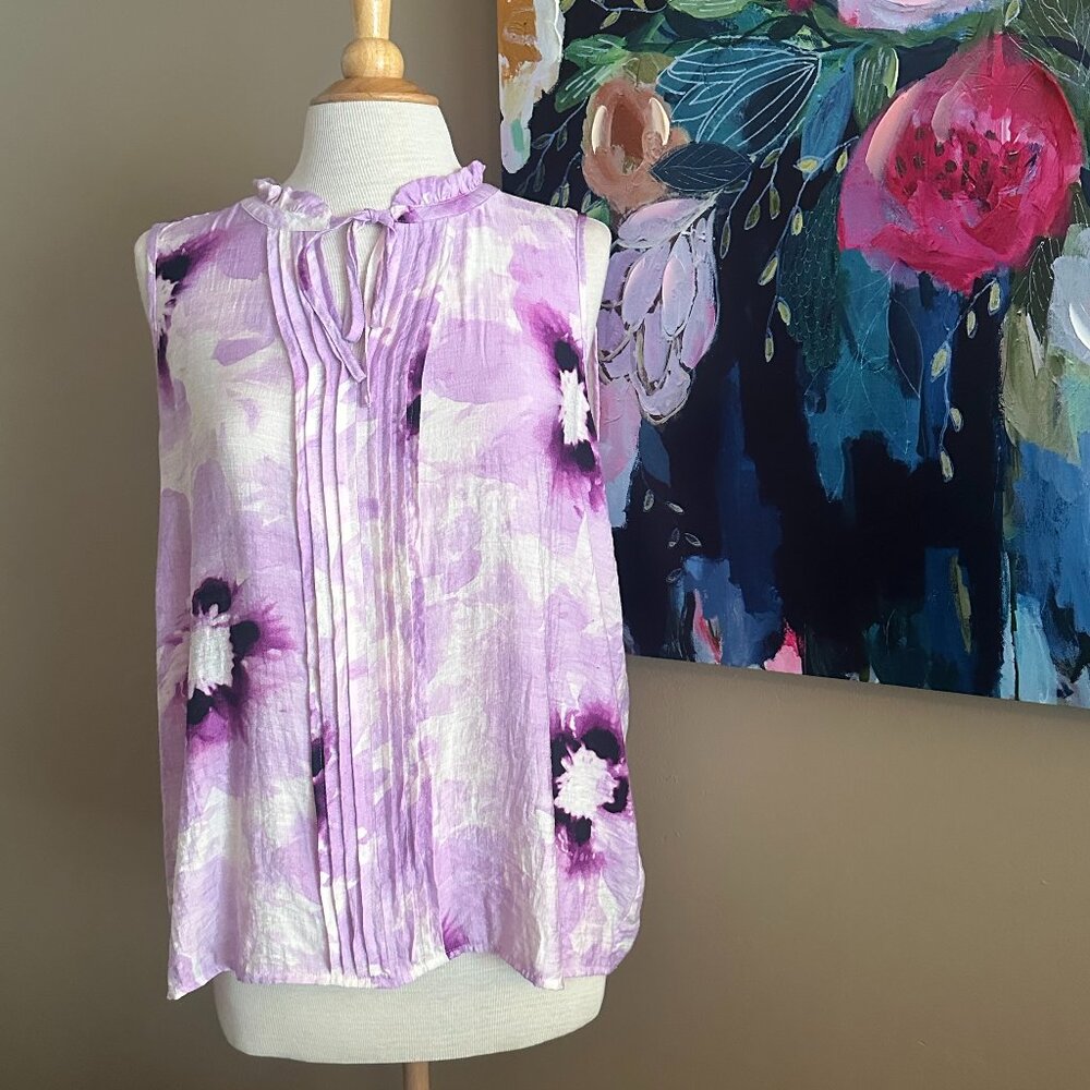 Simply Vera Vera Wang L Boho Chic Cottagecore Purple Floral Romantic Flowy Top